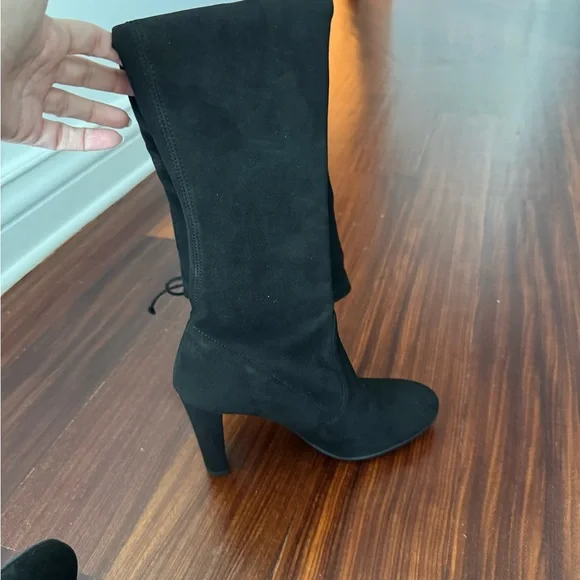 Stuart Weitzman Black Suede Thigh High Heeled Boots - Picture 2 of 3